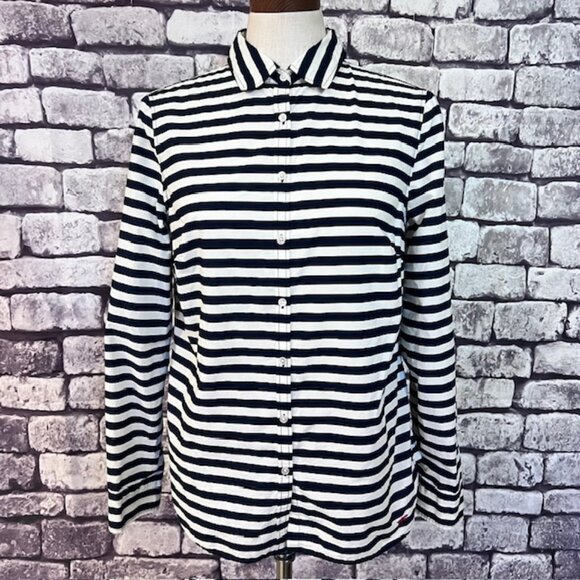 Talbots Tops - Talbots Navy & White Stiped Button Down Blouse Size 10